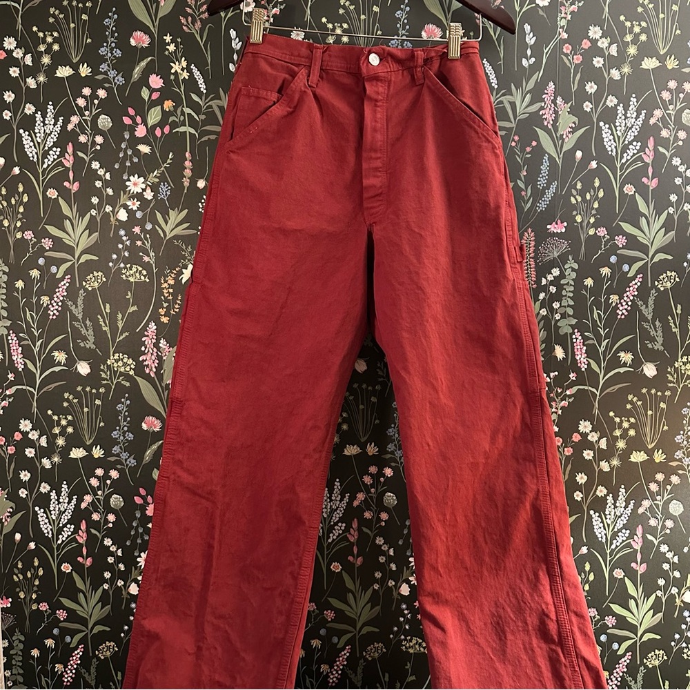 Vintage Red 80s Carpenter Wide-Leg Pants in Red
